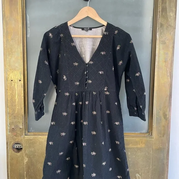 Madewell Corduroy Quilted-Bib Mini Dress in Blurred Ikat XS - Picture 2 of 7